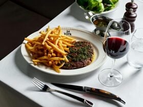 Steak Frites with Chimichurri and salad