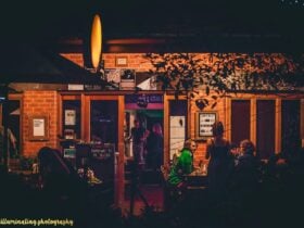Outside No 5 at night