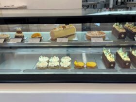 Desert treats in a glass window