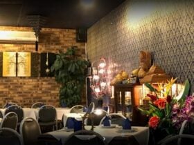 Image of tables and chairs set up ready for service inside Bangkok Thai restaurant