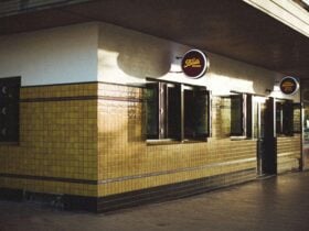 Yellow tile exterior at Bud's Tavern