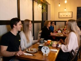 Group of people seated at cafe
