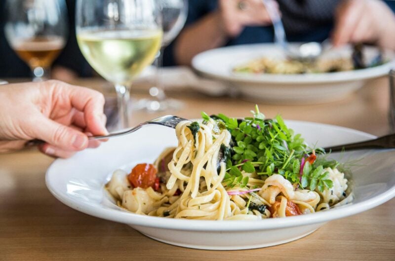 Seafood pasta dish available from Merimbula Aquarium and Wharf Restaurant
