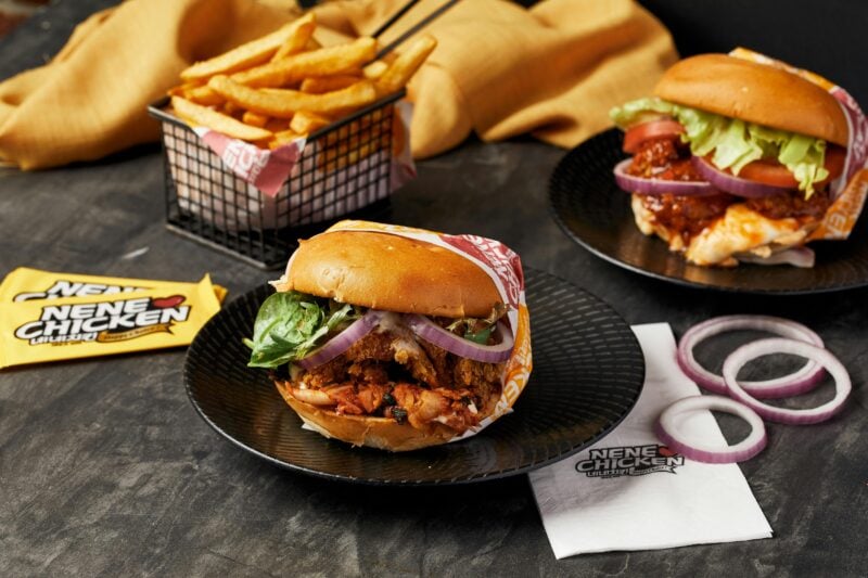 NeNe Chicken Kimchi Chicken Burger and original burger