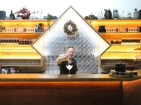 Young person pouring a cocktail in a bar