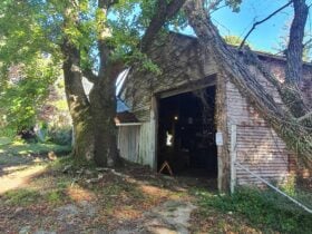 Historically listed shed once was a sawmill, apple sorting shed, and then distillery