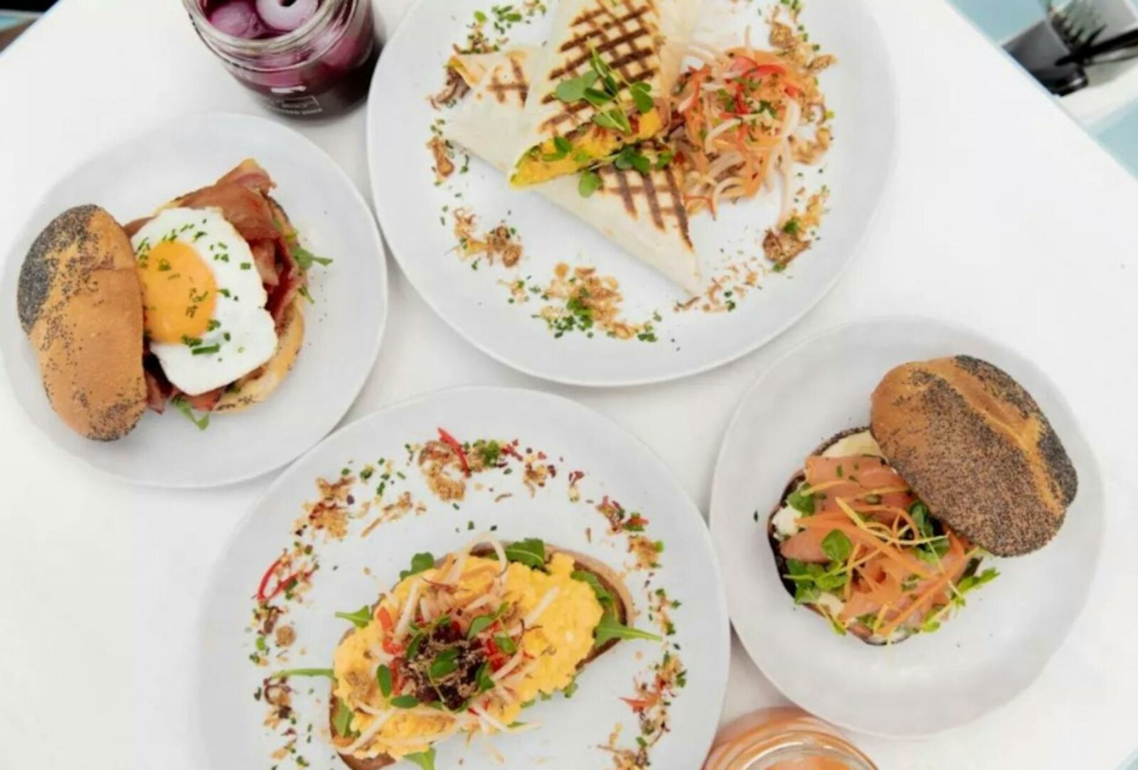 a table of beautiful meals from above