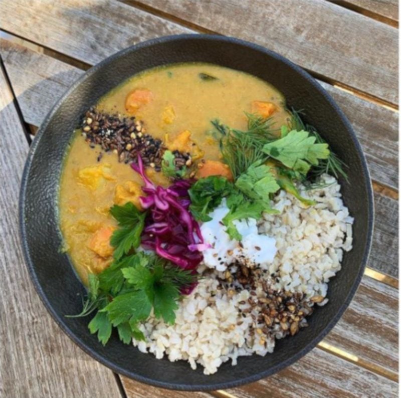 Curry with lots of greenery and colour