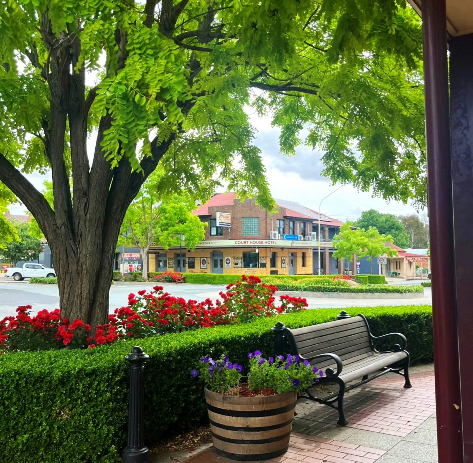 Outside the hotel