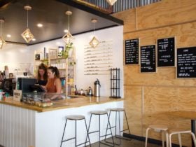 Trader & Co front counter and drinks, breakfast, lunch, all-day and kids menu display