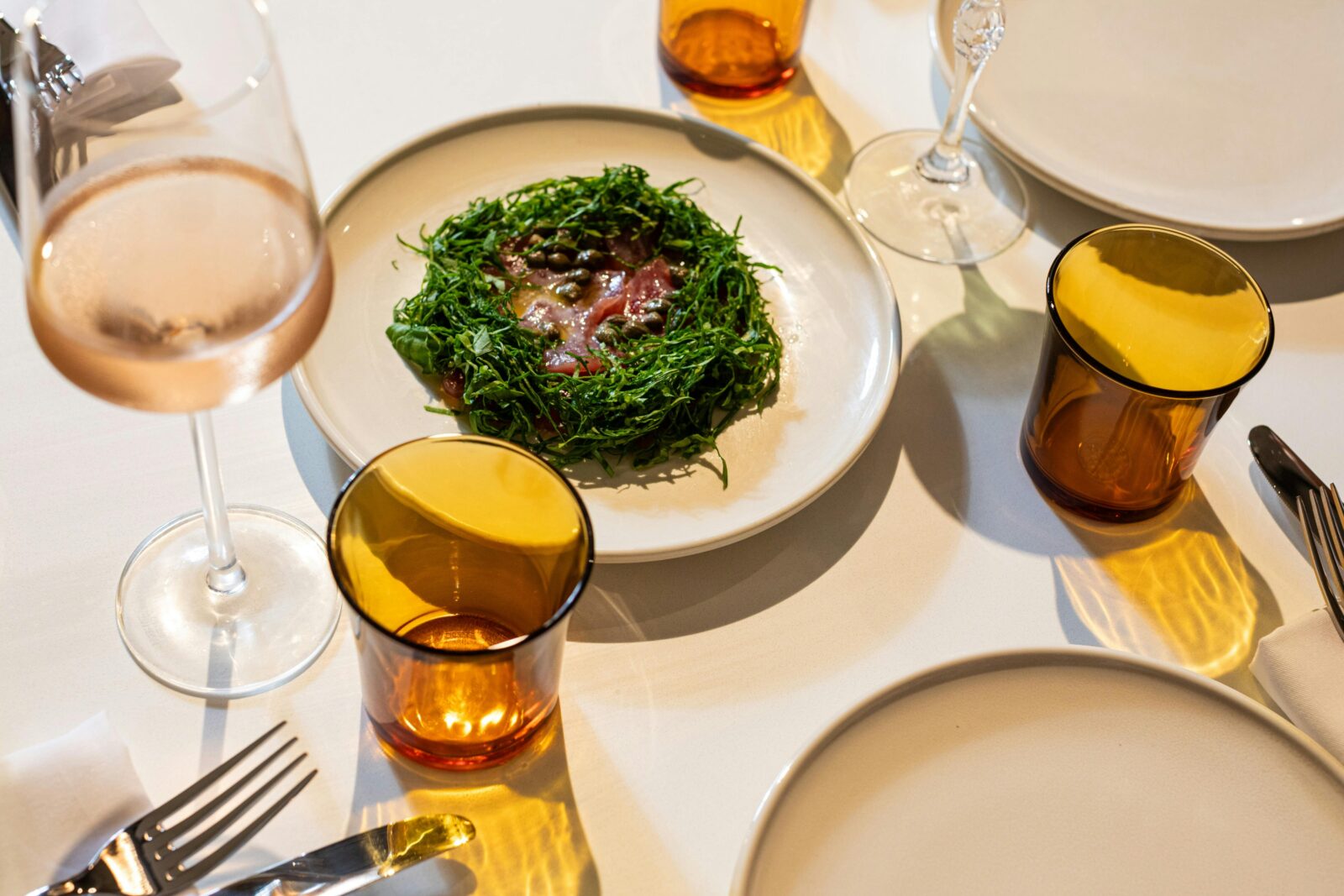 table setting with tuna dish