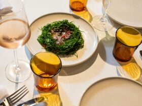 table setting with tuna dish