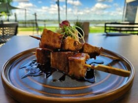 Waterside Pizza Pasta & Grill POrk Belly Kebab bites for entree.