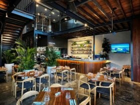 A view into Wharf St. Distillery, Forster NSW from the entrance.