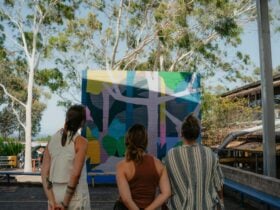 Artists: Stephanie Quirk & Claire Foxton, photographed with a Kiama High School student