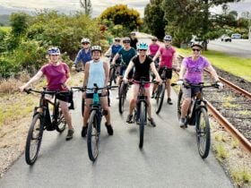 10 women on E Bikes ready for a ride on the Northern Rivers Rail Trail at Mooball