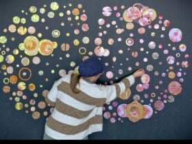 Artist Gabrielle Bates working in her studio