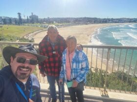three people at a lookout
