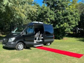 Black van with red carpet