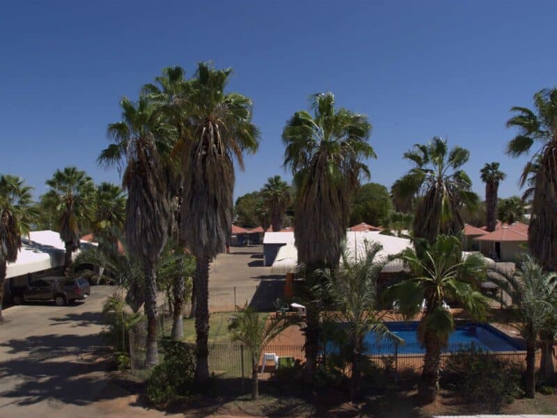 View of pool and motel at the Bluestone Motor Inn in Tennant Creek