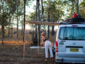 Setting up camp for the night