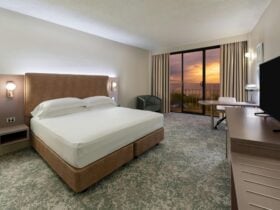 Sunset view of the Darwin Esplanade from Hilton Garden Inn's King Deluxe Room