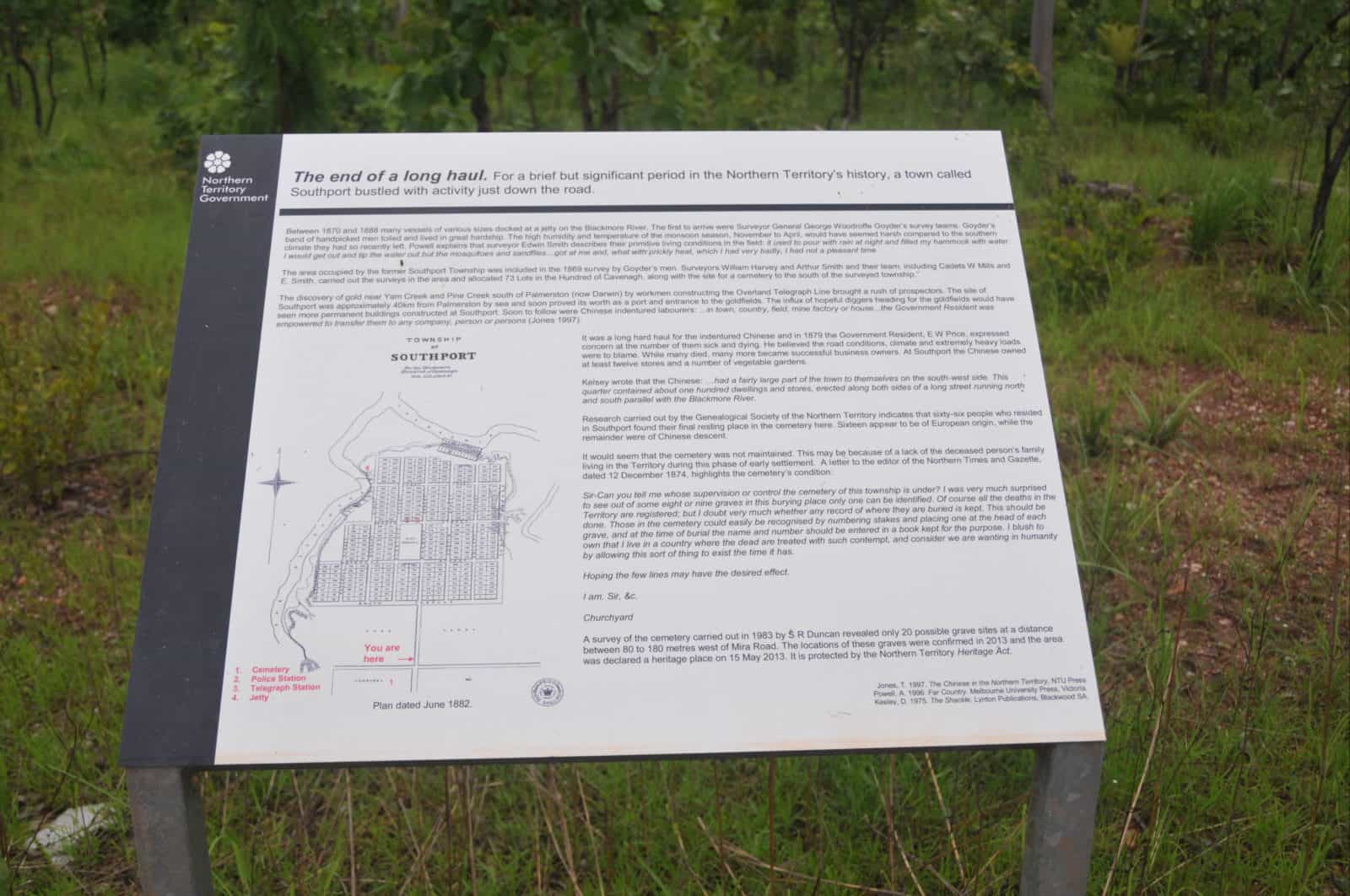 interpretative sign at Mira Road indicating the location of the cemetery.