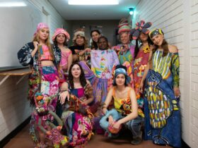 Models of Yarrenyty Arltere Artists fashion collection backstage at Desert Mob Artist Talks 2025.