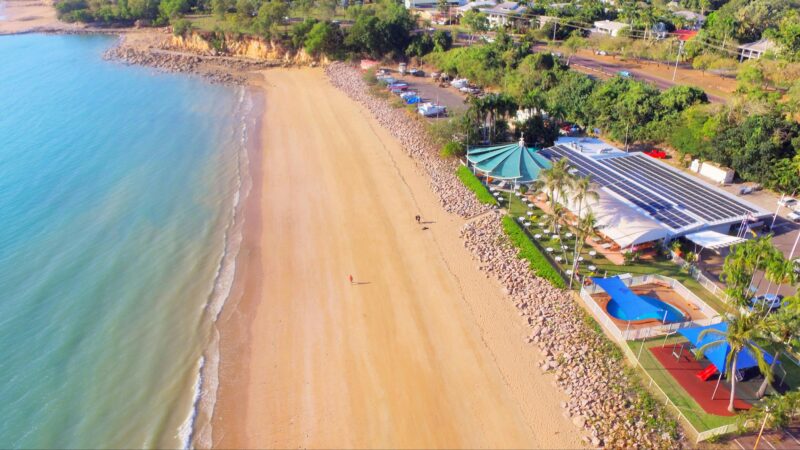Arial view of the Darwin Trailer Boat Club overlooking the beach.