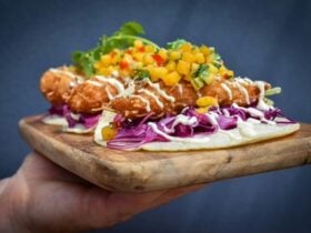 Coconut crumbed barramundi taco with seasonal salsa