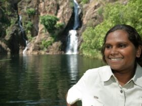 Tess Atie of Northern Territory Indigenous Tours at Ngundjurr (Wangi Falls) in Litchfield National