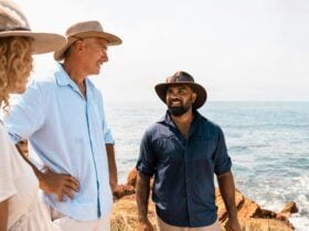 The Yolngu Host Founder and Tour Lead, Nathan Djerrkura, pictured with tour guests