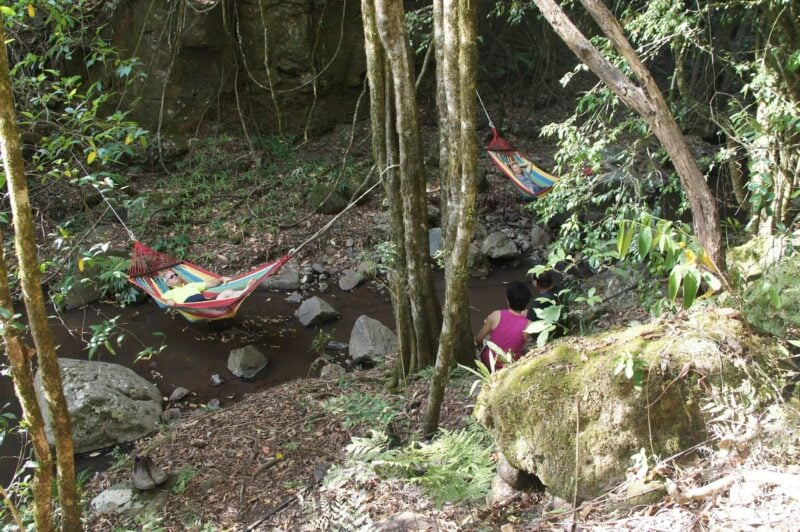 Resting in the hammocks over Adjinbilly Creek