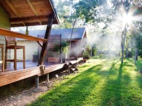 outside - in front of cabins
