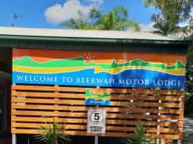 Welcome sign as you enter the motel.