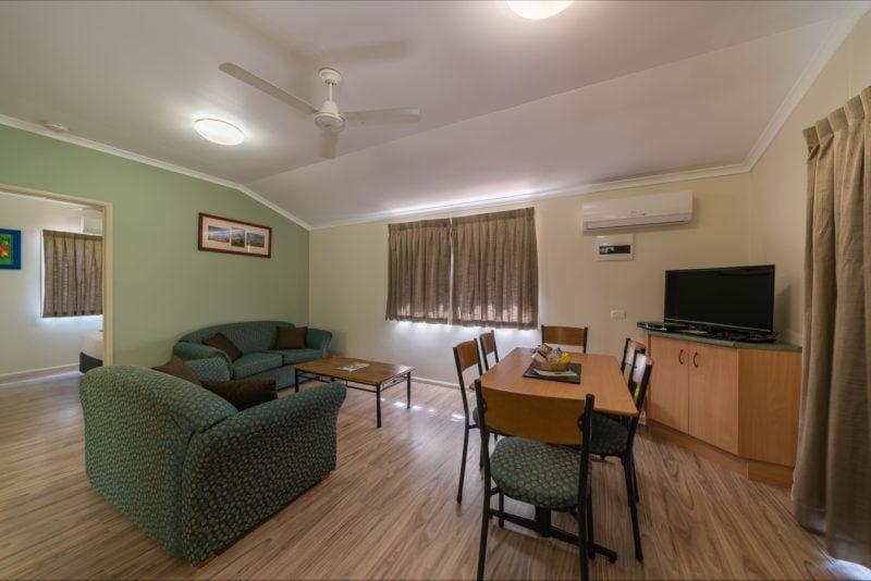 Spacious lounge area in deluxe cabin