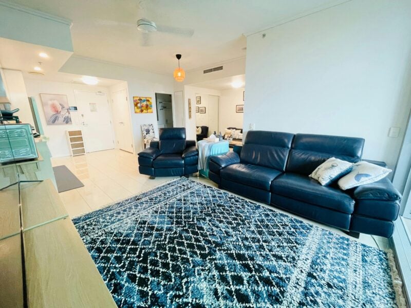 Lounge with electric, leather recliners