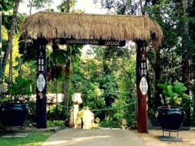 The entrance gates to Kuranda Ngorongoro Lodge, a short drive from Cairns Far North Queensland.