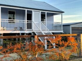 The exterior of the Fettlers Cottage in the winter light