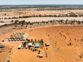 aerial view showing accommodation and lake