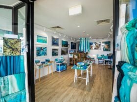 A look inside the gallery, showing prints and gifts of the ocean