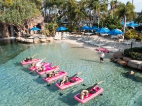 Group of women doing Aqua Sculpt Floating Pilates experience at JW Marriott Gold Coast Resort & Spa