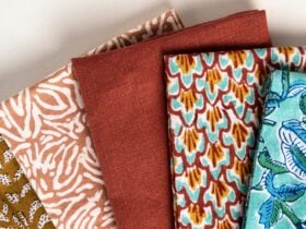 Different coloured hand printed napkins that are for sale in Blue Tongue Collectables