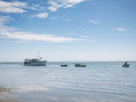 A number of boats off Bongaree Beach, Bribie Island