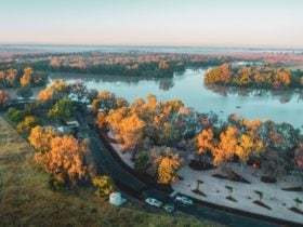 Beautiful aerial view of the camping area at chinchilla Weir