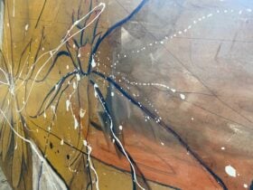Foyer Art - Modern white drizzle dotting two Waratah's