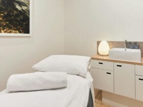 White treatment bed in spa