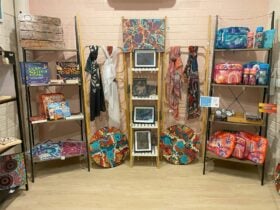 Indigenous artworks, books, scarves and bags