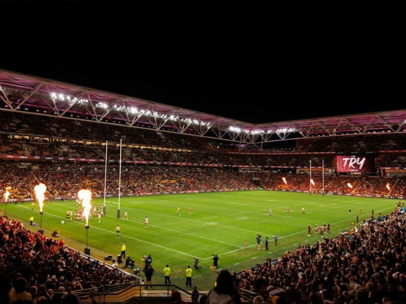 Try celebration at Suncorp Stadium