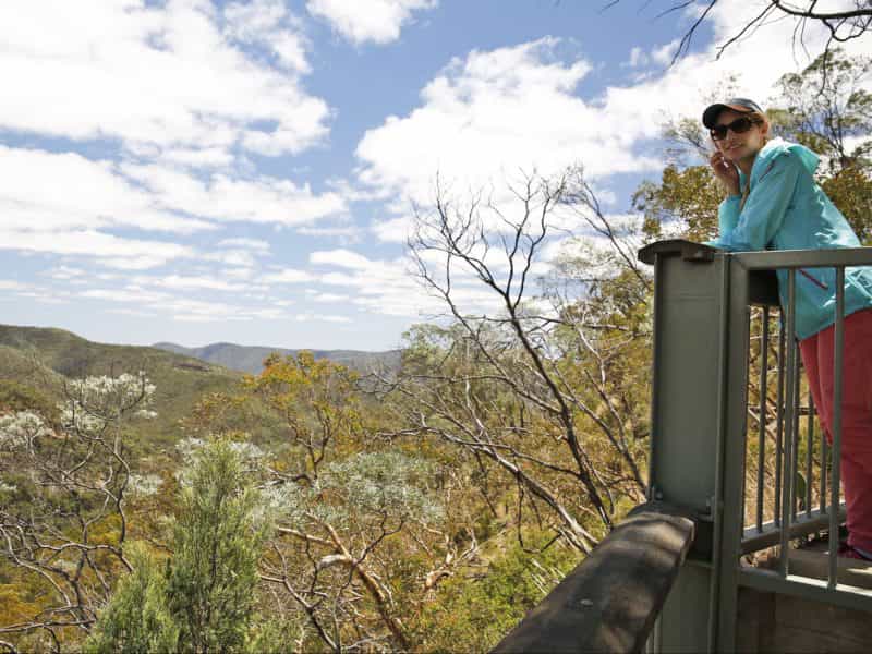 Lady on lookout with view in background.
